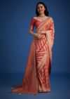 Peach Dola Silk Saree With Zari Work And Gota Patti Border
