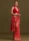 Red Khaddi Georgette Zari Weave Saree With Unstitched Blouse
