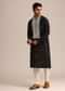 Black Silk Mandarin Collar Kurta Set With Embroidered Yoke