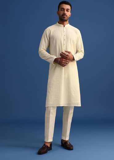 Off White Georgette Embroidered Kurta Set