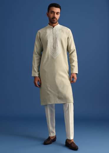 Pista Green Silk Hand Embroidered Kurta Set