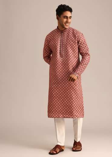 Red Georgette Kurta Set With Printed Detail