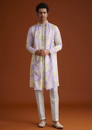 Multicolour Marble Printed Silk Kurta Set