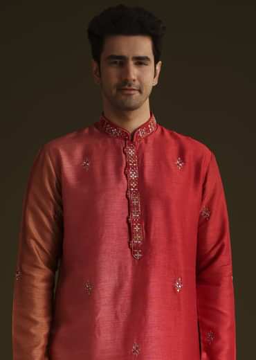 Red Silk Ombre Kurta Set