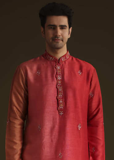 Red Silk Ombre Kurta Set
