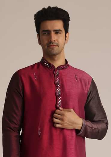Pink Silk Ombre Kurta Set
