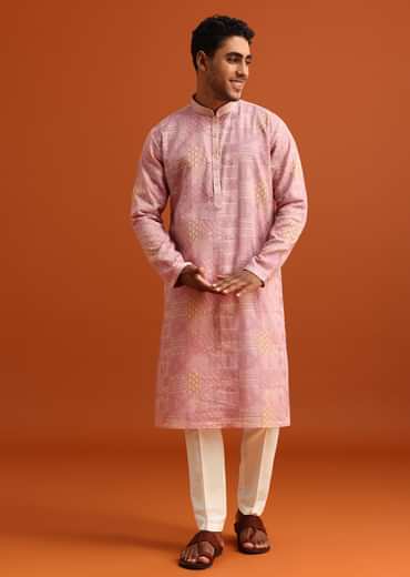 Pink Kurta And Pant Set In Silk With Printed Work
