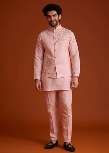 Pink Embroidered Kurta Jacket Set