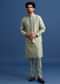 Pista Green Cotton Silk Kurta Jacket Set With Resham And Mirror Work