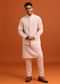Peach Green Linen Silk Mirror Work Jacket Kurta Set
