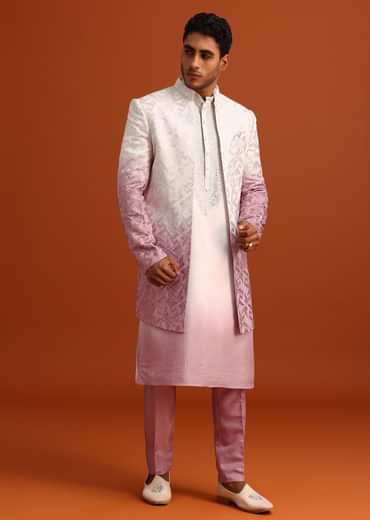 Pink Ombre Sherwani And Kurta Set With Resham Work
