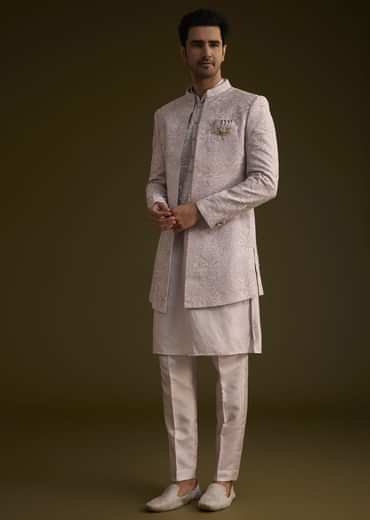 Wisteria Purple Silk Open Style Sherwani Set