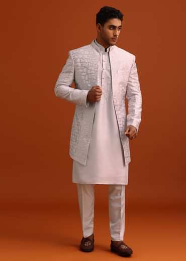 Lavender Cotton Silk Sherwani Set With Thread Work