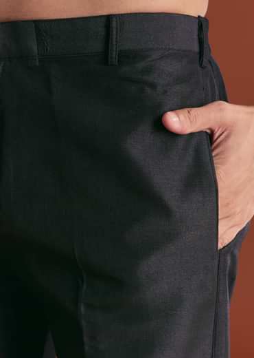 Black Cotton Silk Sherwani Suit With Floral Embroidery