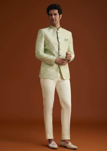Pista Green Textured Jodhpuri Suit