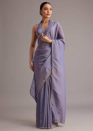 Violet Tissue Silk Saree With Cutdana And Sequin Embroidered Border