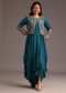 Teal Zardosi Embroidered Dhoti Style Gown With Jacket