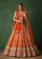 Orange Lehenga Set In Raw Silk With Hand Embroidered Motifs