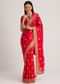 Red Satin Silk Butti Woven Saree With Scallop Brocade Border