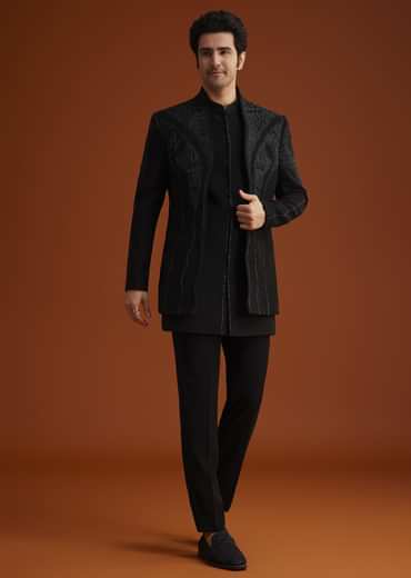 Black Sequin Embroidered Indo Western Set