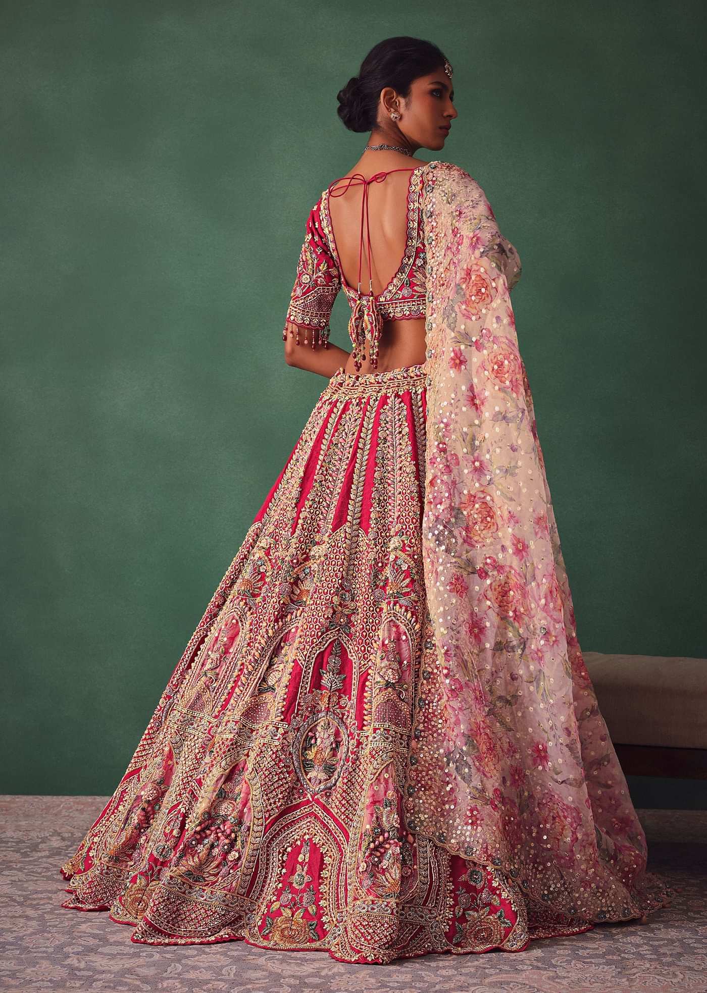 Red Bridal Lehenga With V Neck Blouse Back Dori And Dupatta