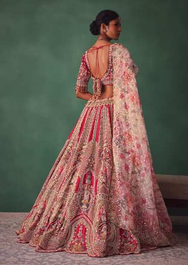 Red Bridal Lehenga With V Neck Blouse Back Dori And Dupatta