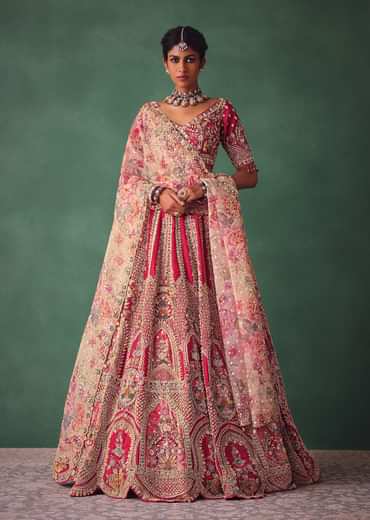 Red Bridal Lehenga With V Neck Blouse Back Dori And Dupatta