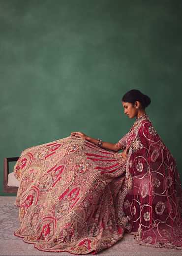 Red Bridal Lehenga With V Neck Blouse Back Dori And Dupatta