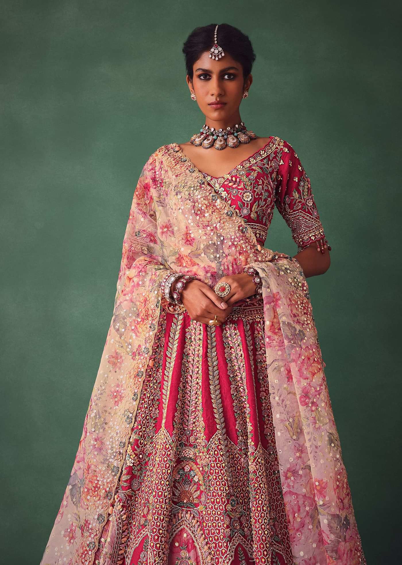 Red Bridal Lehenga With V Neck Blouse Back Dori And Dupatta