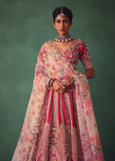 Red Bridal Lehenga With V Neck Blouse Back Dori And Dupatta