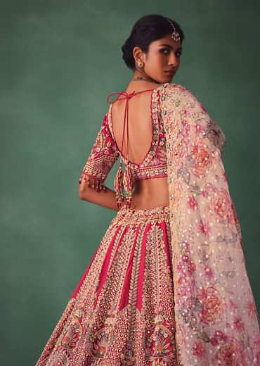 Red Bridal Lehenga With V Neck Blouse Back Dori And Dupatta