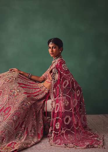 Red Bridal Lehenga With V Neck Blouse Back Dori And Dupatta
