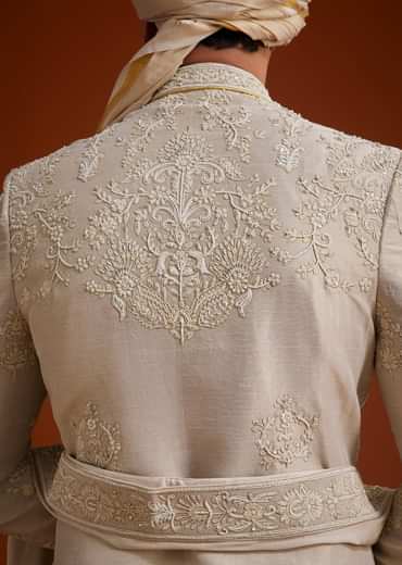 Faun Sherwani Set With Dori And Resham Work