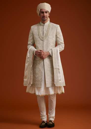 Faun Sherwani Set With Dori And Resham Work