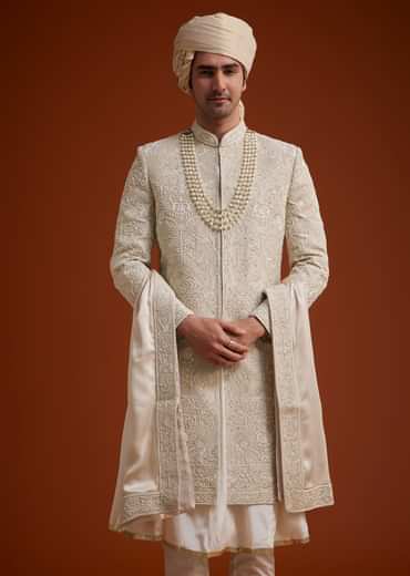 Faun Sherwani Set With Dori And Resham Work