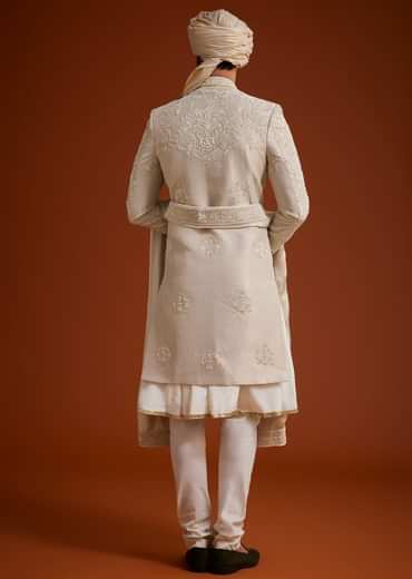 Faun Sherwani Set With Dori And Resham Work