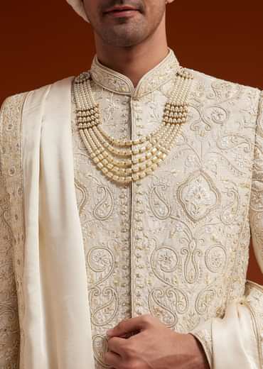 Ivory Sherwani Set With Zardosi And Butti Work