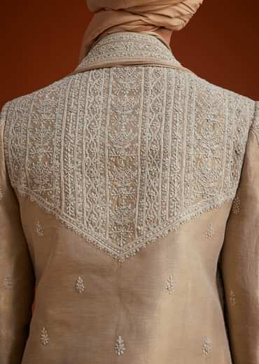 Faun Sherwani Set With Dori And Thread Embroidery