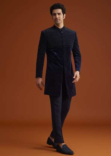 Navy Blue Velvet Indo Western Set