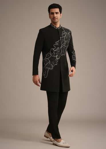 Black Zardozi Embroidered Indowestern Set