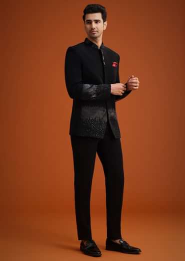 Black Jodhpuri Set With Zardozi Work
