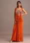Orange Embroidered Croptop With Draped Skirt And Organza Jacket