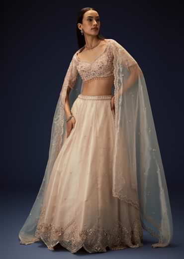 Pink Organza 8 Kali Lehenga With Embroidered Blouse and Cutwork Dupatta