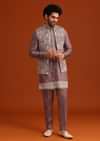 Purple Linen Satin Embroidered Jacket Kurta Set