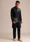 Black Kurta Jacket Set With Floral Embroidered Motifs