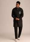 Black Linen Floral Resham Work Jacket Kurta Set