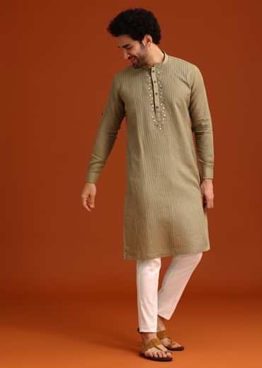 Pista Green Hand Work Kurta And Pant Set