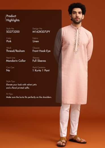 Light Pink Hand Embroidered Kurta And Pant Set