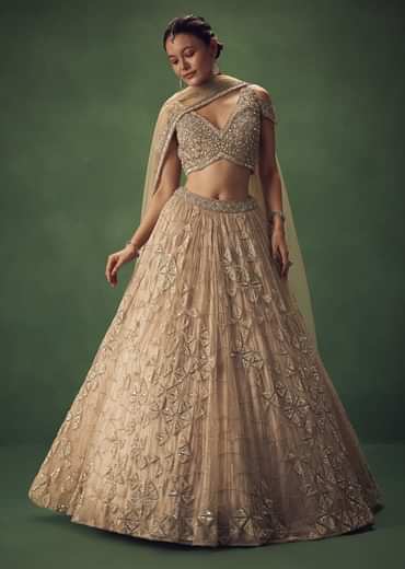 Beige Sequin Lehenga Set