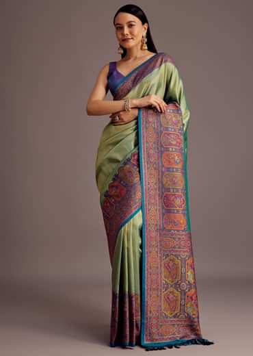 Light Green Silk Saree With Traditional Woven Motifs